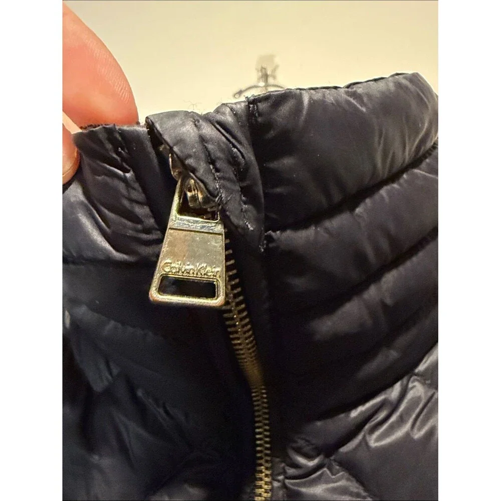 Calvin Klein Black Down Feather Quilted Puffer Vest Full Zip Gold Hardware XL